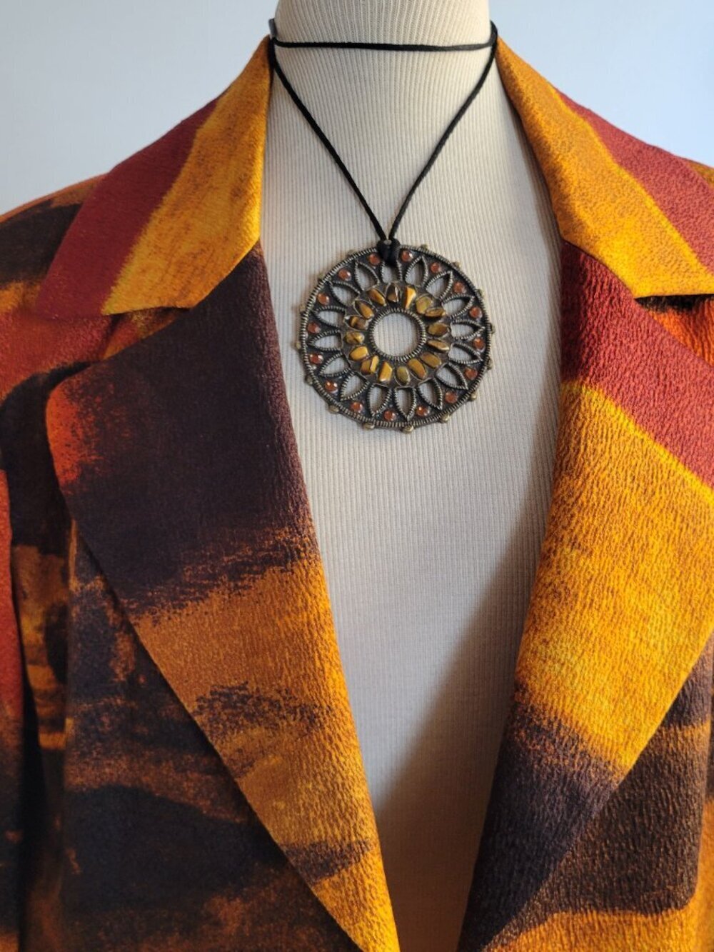 Ellen Tracy Wool Silk Boyfriend Yellow Orange Open Front Jacket